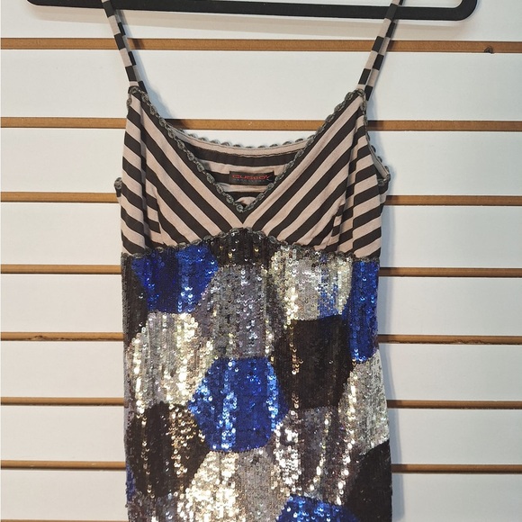 Custo Barcelona Sequin Striped Camisole in Blue and Silver - Picture 1 of 6